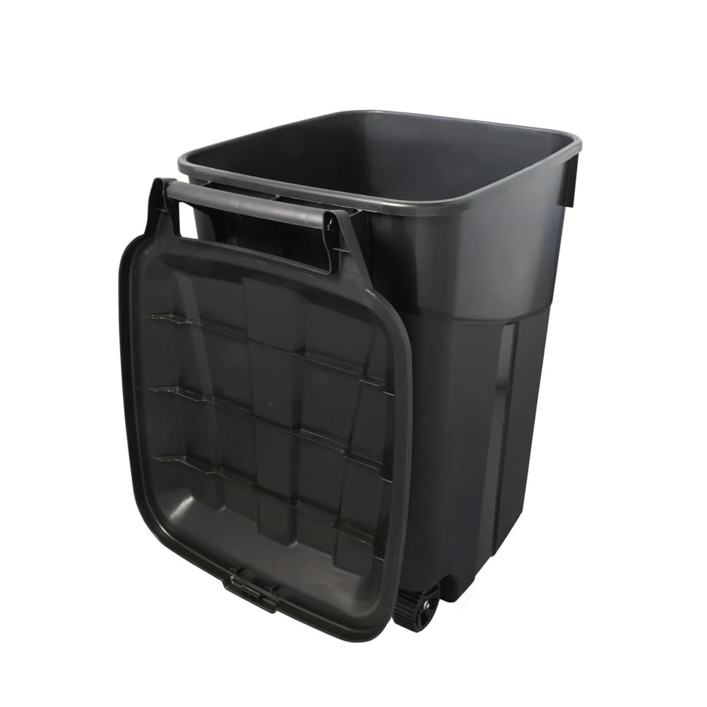 Black 45 Gallon Wheeled Heavy Duty Plastic Trash Can with Lid B484