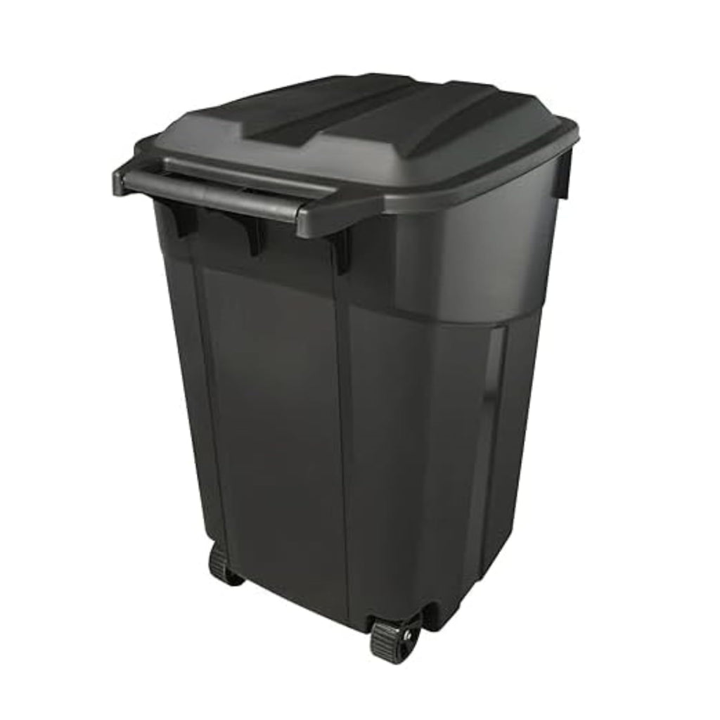 Black 45 Gallon Wheeled Heavy Duty Plastic Trash Can with Lid B484