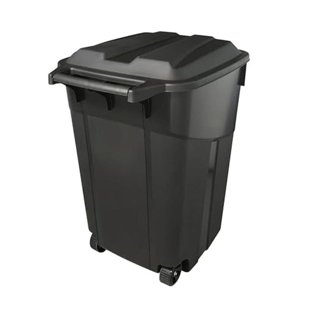Black 45 Gallon Wheeled Heavy Duty Plastic Trash Can with Lid B484