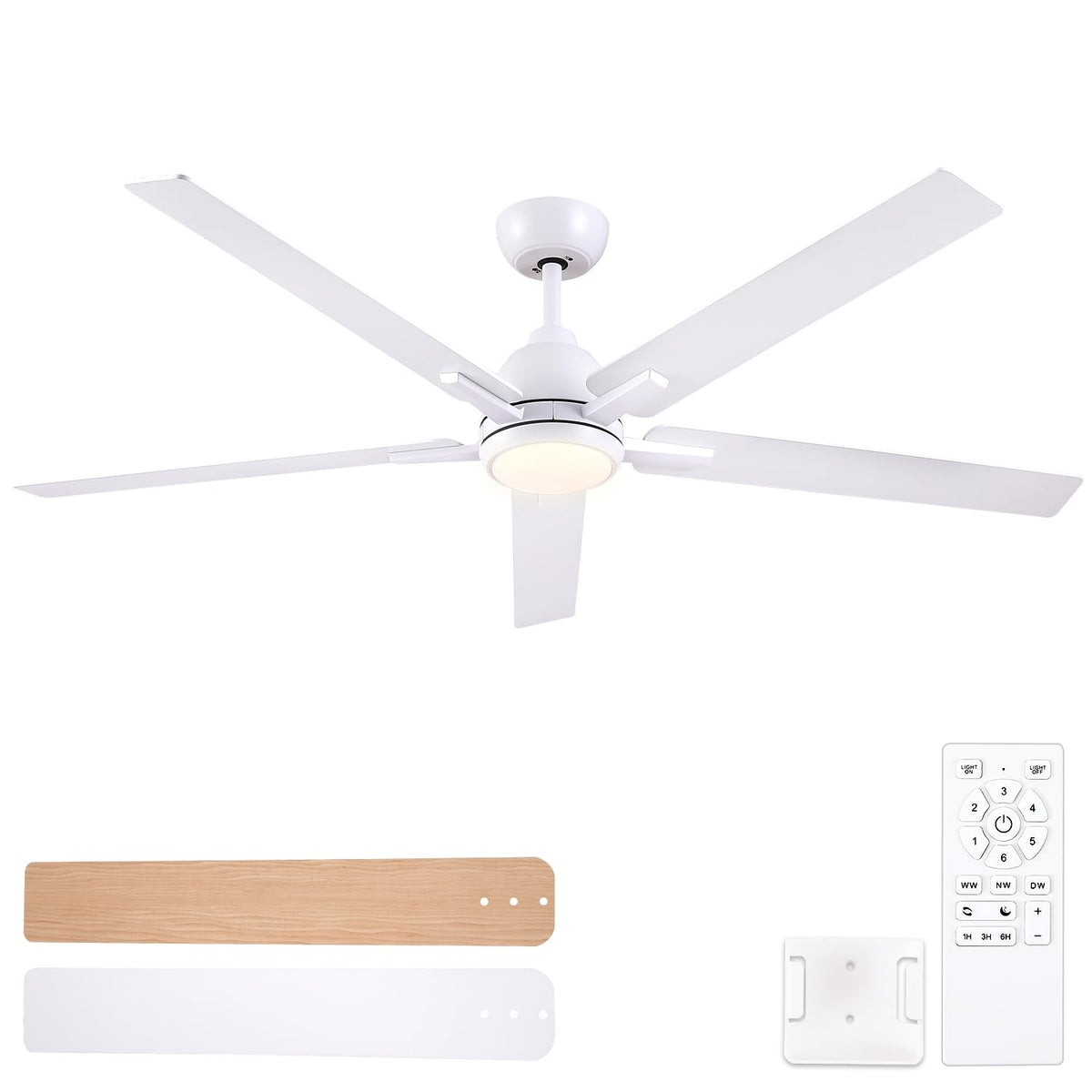 60 Inch White Ceiling Fan with Light & Remote J50809