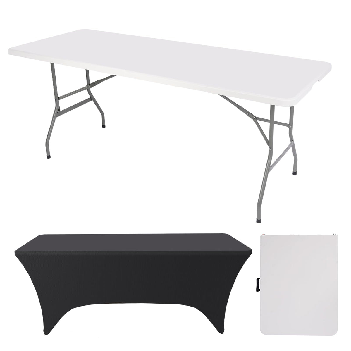 6FT Portable Folding Table with Black Tablecloth B7012