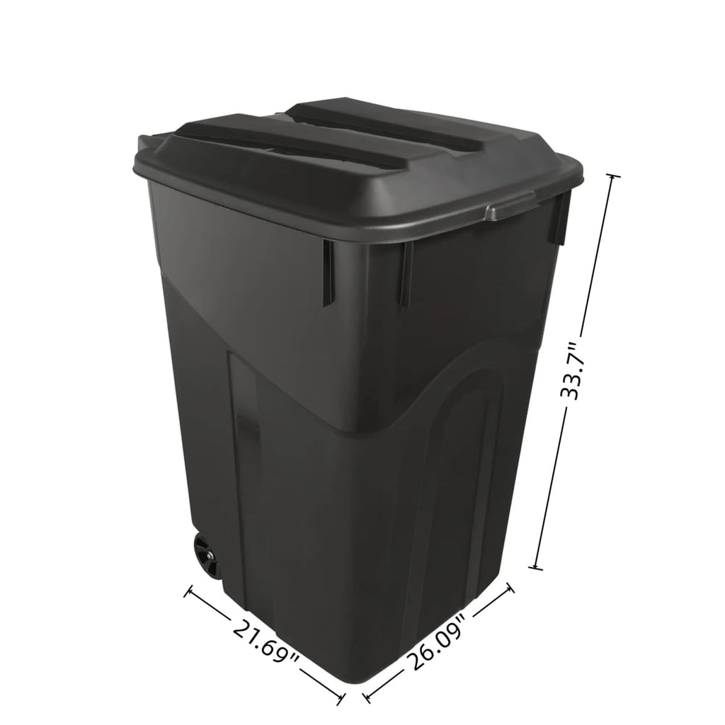 Black 45 Gallon Wheeled Heavy Duty Plastic Trash Can with Lid B484