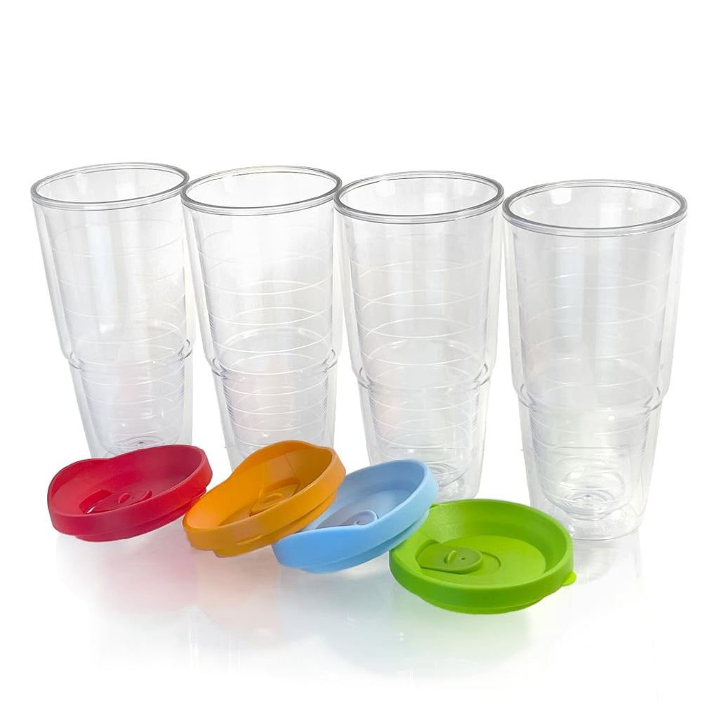 20 oz 4 Pack Double Wall Clear Acrylic Tumbler Cups with Lids R399