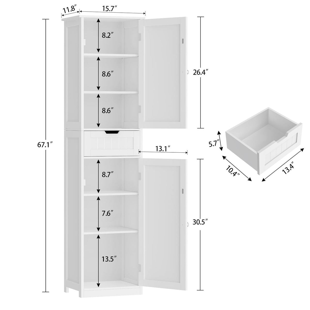 66.9" Tall Bathroom Storage Cabinet with 2 Doors & 1 Drawer W8948