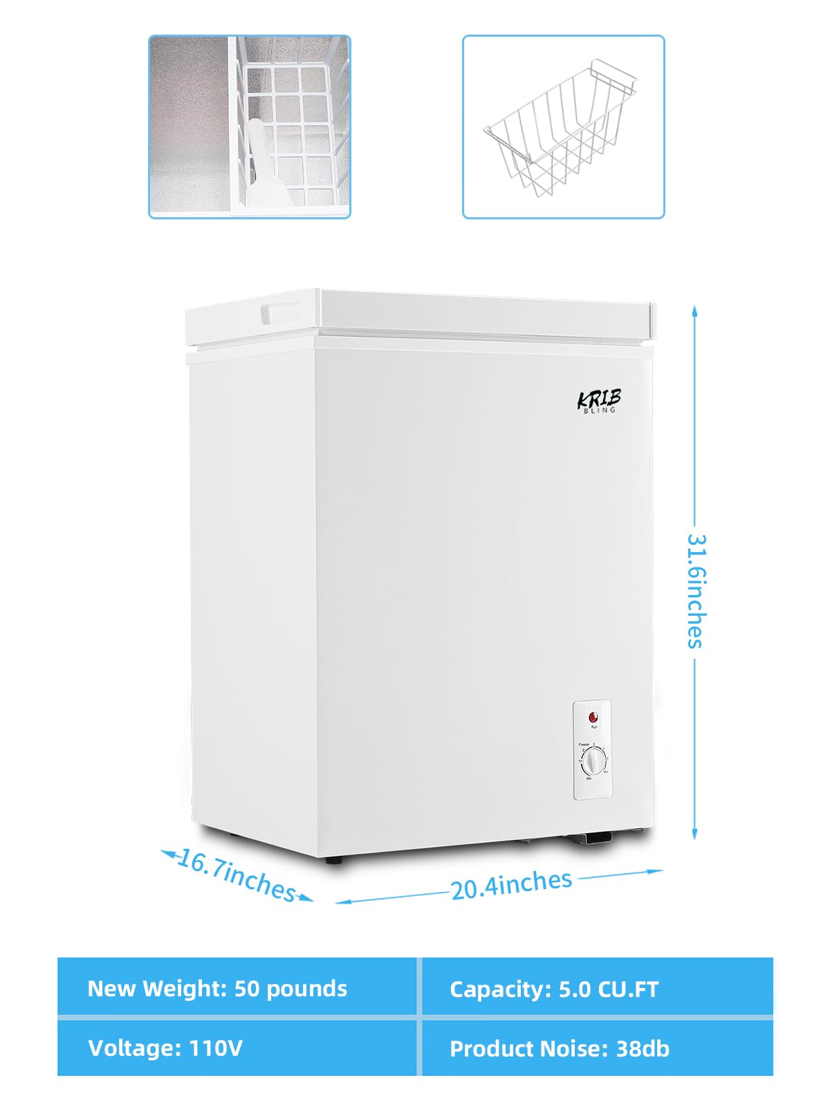 White 5.0 cu.ft Chest Freezer D396