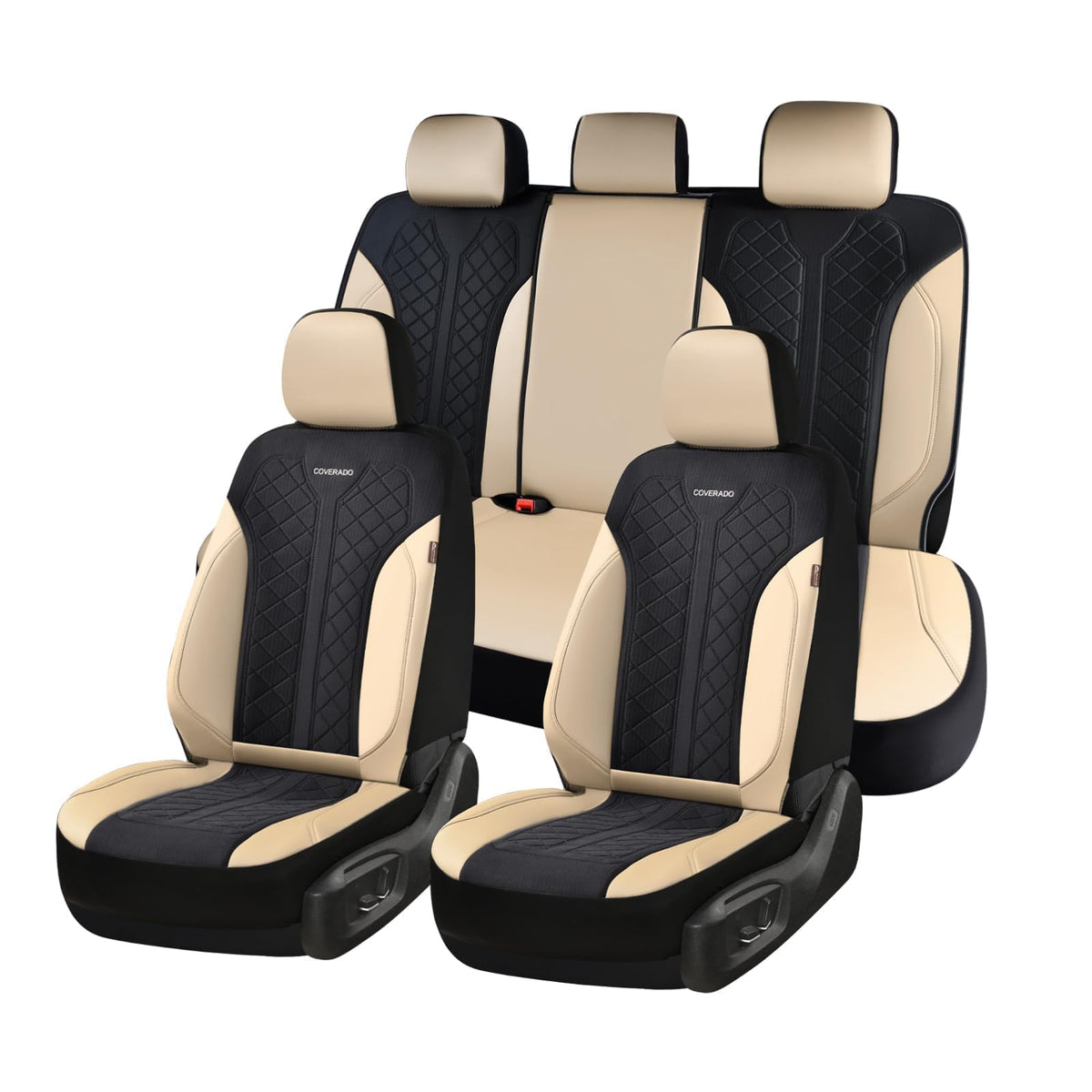 Beige 5-Piece PU Leather Mesh Car Seat Covers U77553