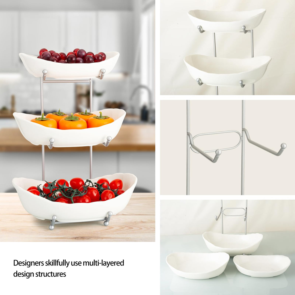 3 Tier Ceramic Fruit Bowl with Metal Stand I961505