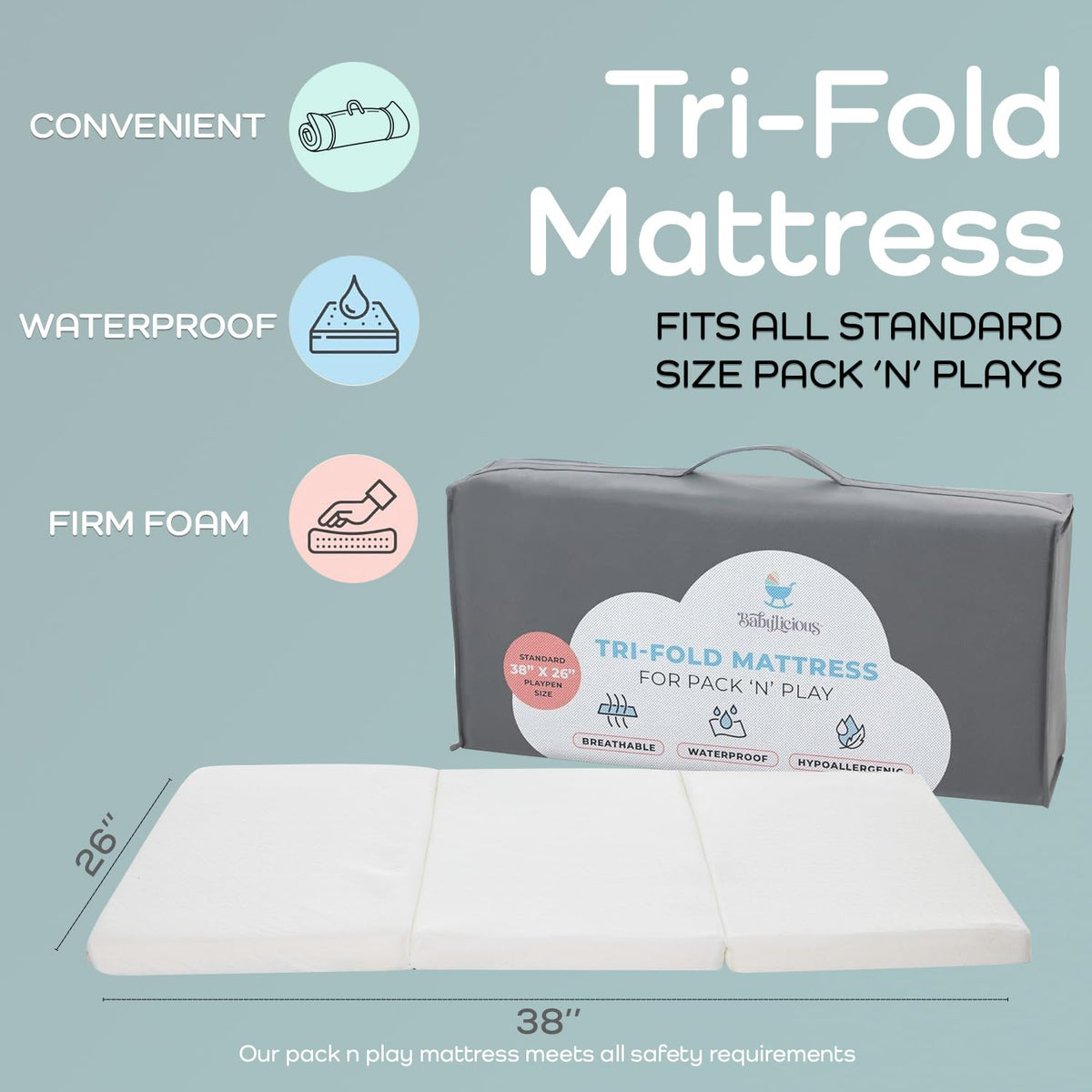 Pack and Play Mattress Topper 38" x 26" Trifold Foam H216932
