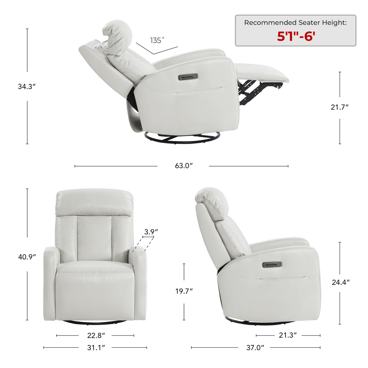 Genuine Leather Power Recliner Chair W5870