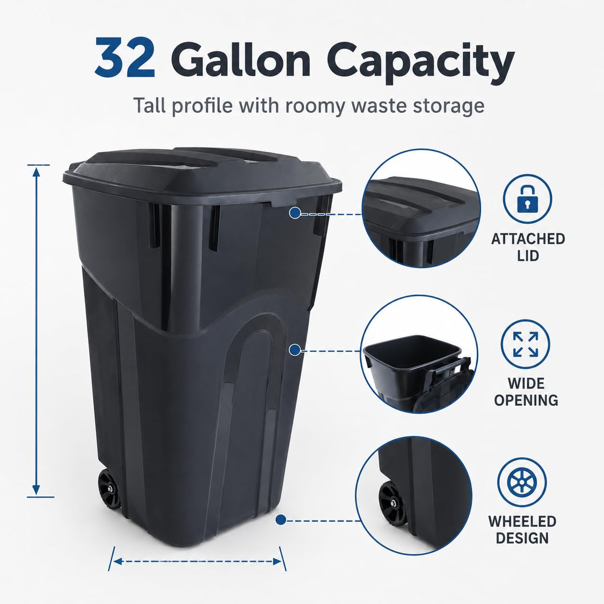 32-Gallon Heavy-Duty Wheeled Trash Can with Click-Lock Lid N73246