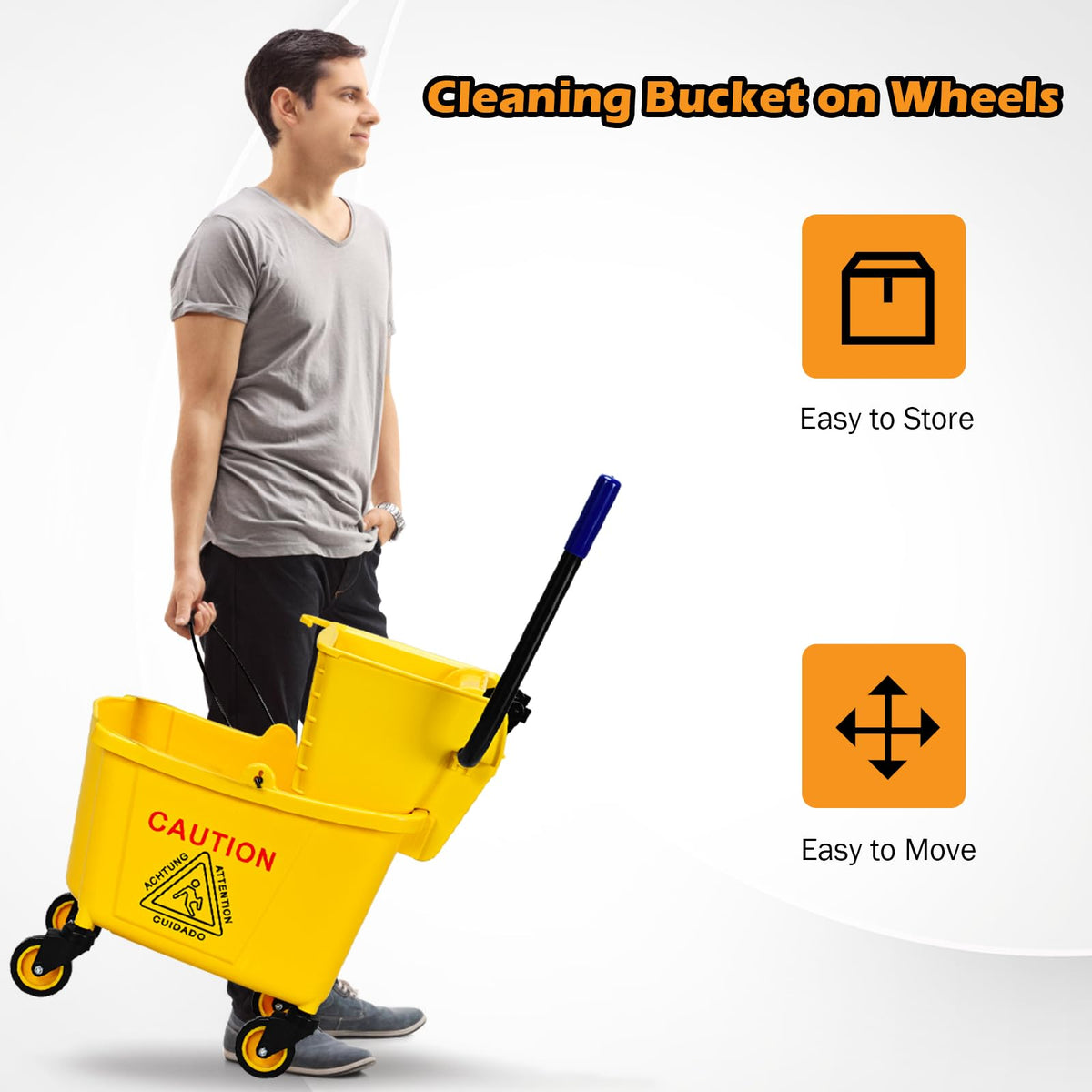Yellow 35 Quart Commercial Mop Bucket with Wringer C80752