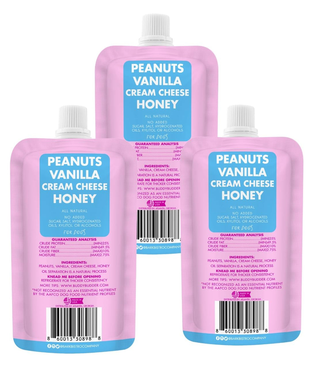 3pk 4oz Natural Dog Peanut Butter Pouches W569