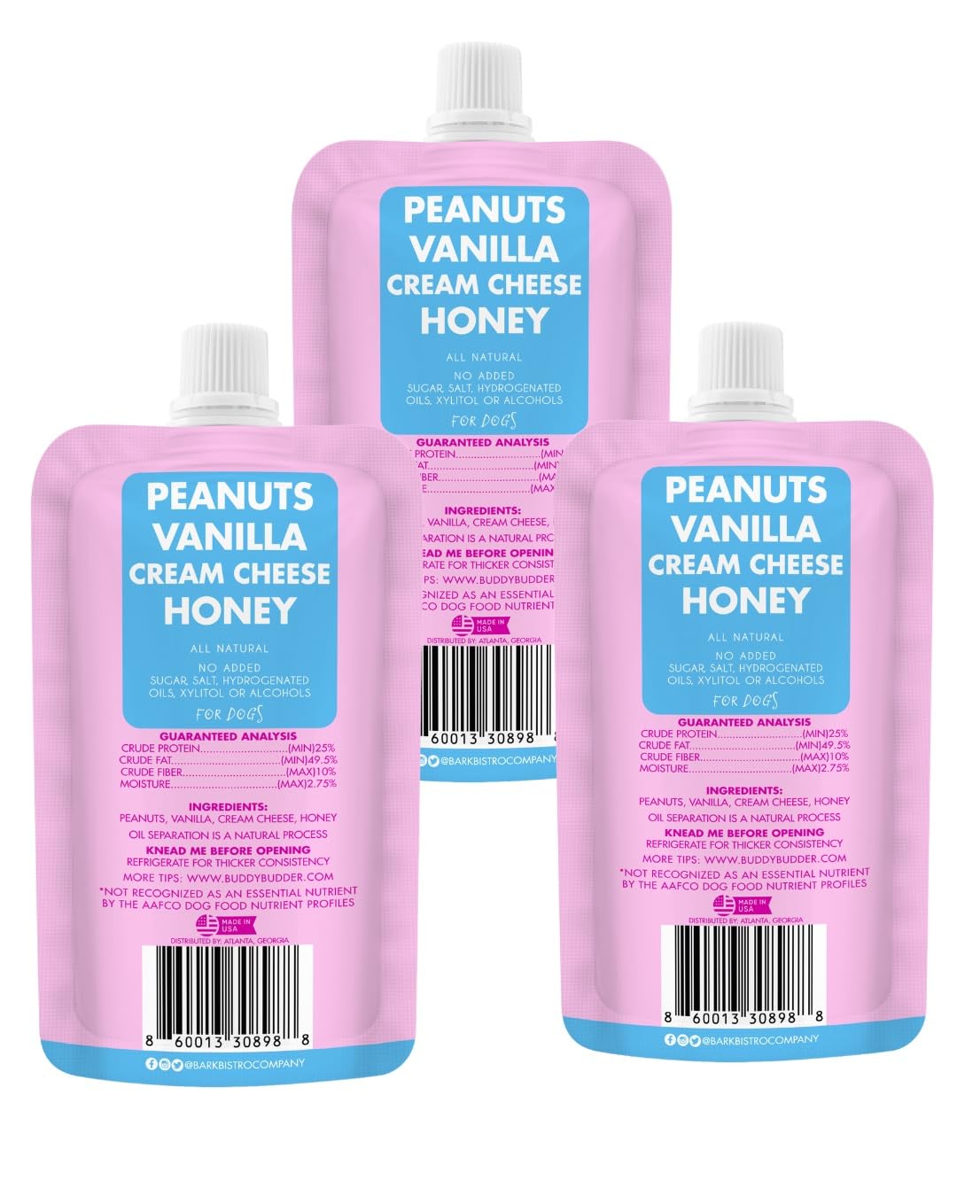 3pk 4oz Natural Dog Peanut Butter Pouches W569