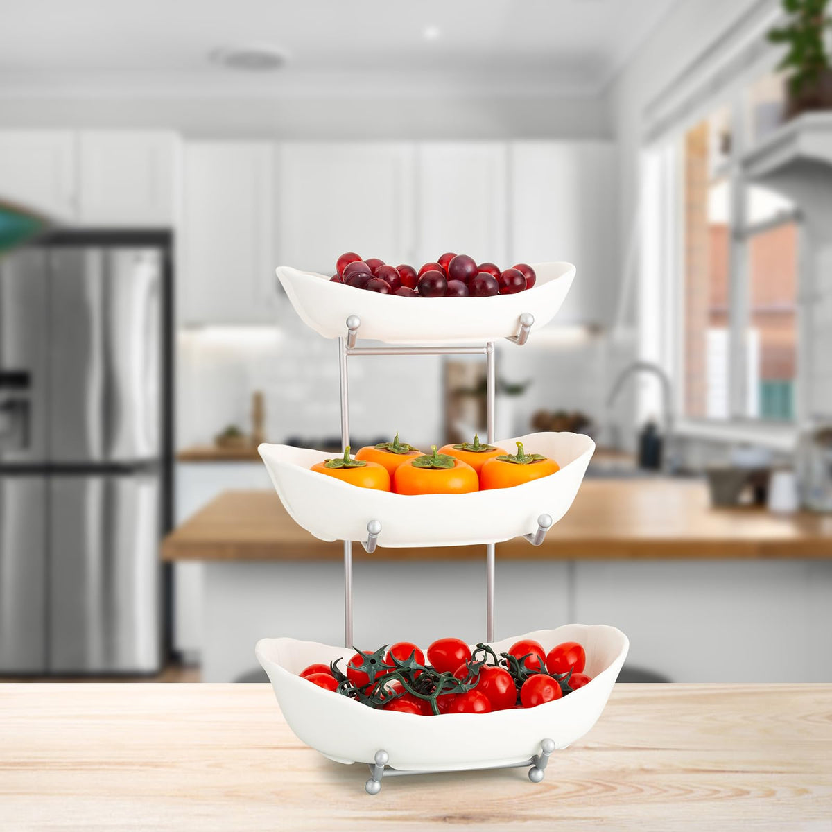 3 Tier Ceramic Fruit Bowl with Metal Stand I961505