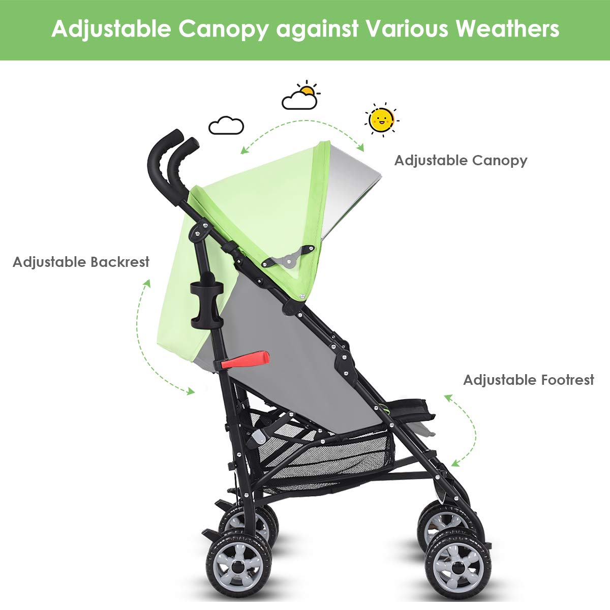 Lightweight Compact Travel Stroller Green P972