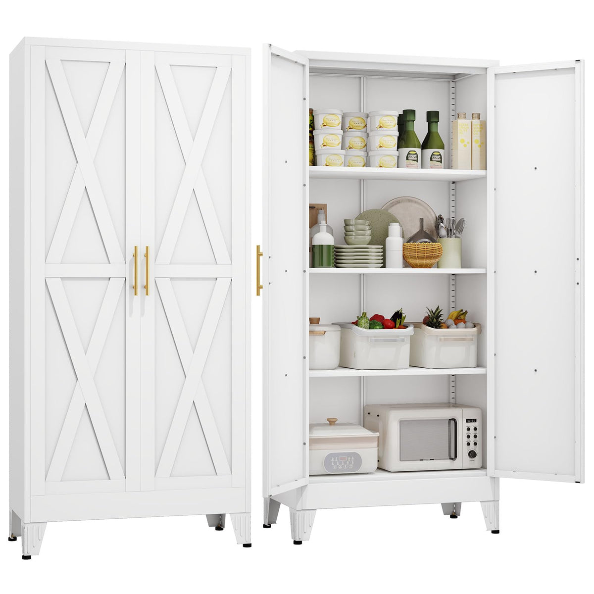 61" Metal Kitchen Pantry Storage Cabinet with 2 Doors and 3 Adjustable Shelves H7546
