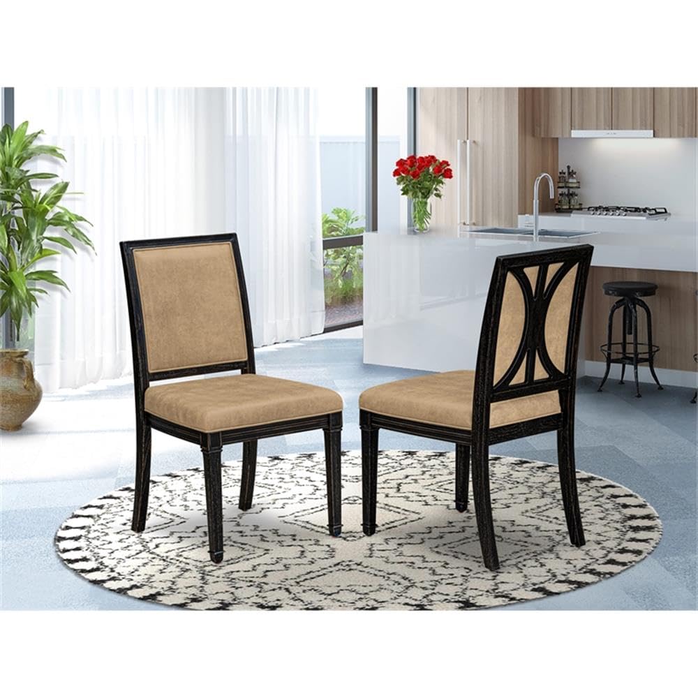 Acacia Wood Beige PU Leather Dining Chairs Set of 2 K768