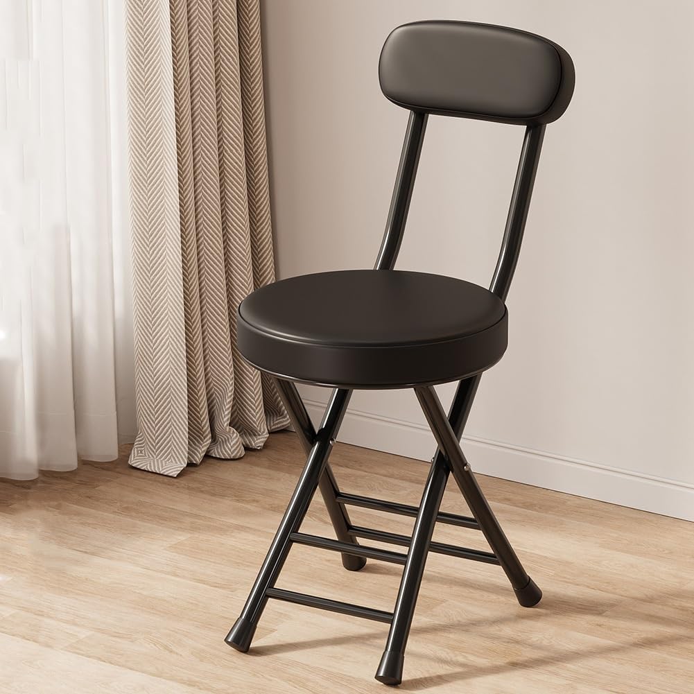 Folding Bar Stool with Backrest 18 inch Black Q298