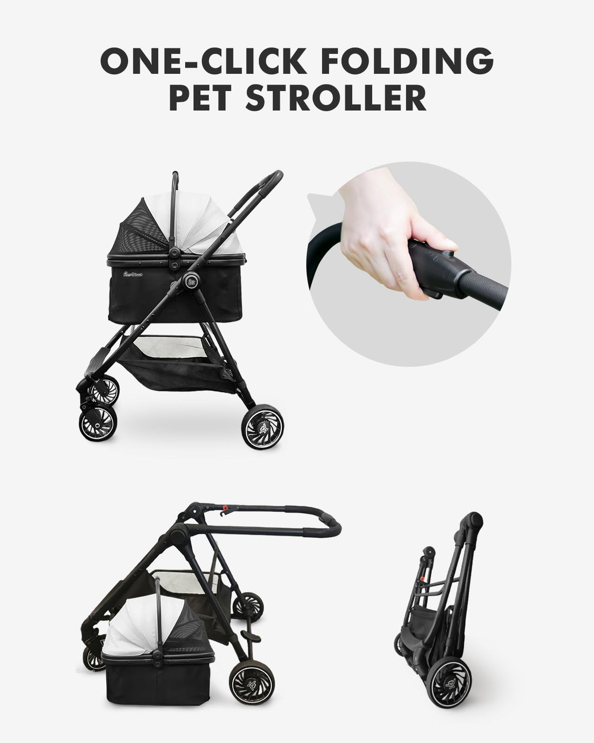 Black Foldable Pet Stroller with Detachable Carrier V668346