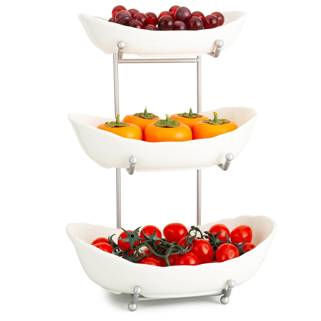 3 Tier Ceramic Fruit Bowl with Metal Stand I961505
