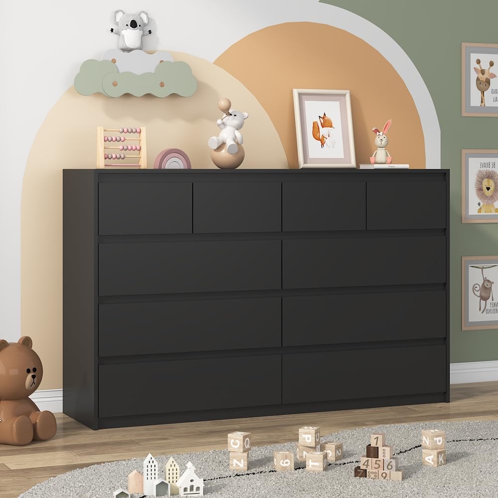 Black 10 Drawer Wood Dresser X6137