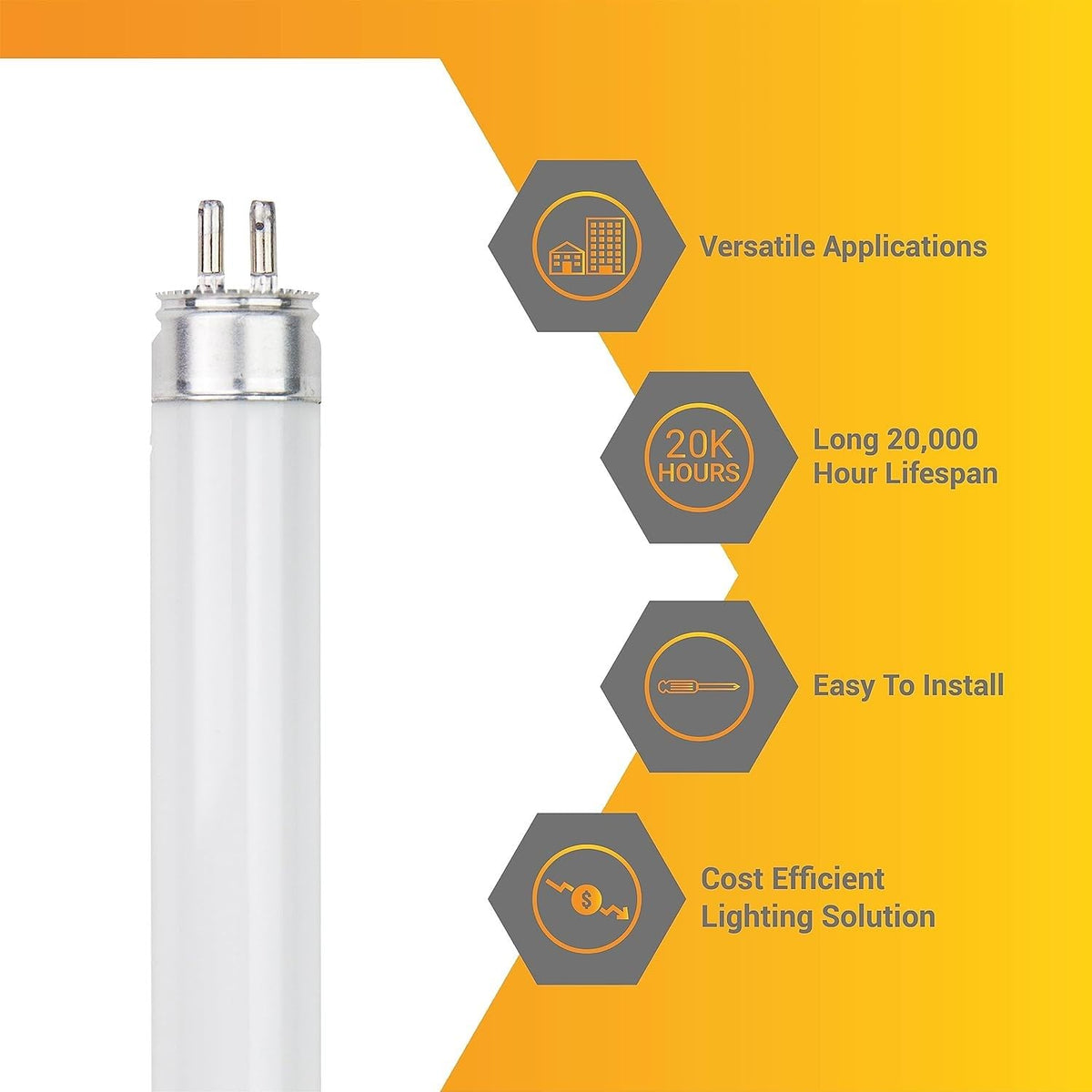 24 Inch T5 Fluorescent Bulb G5 Miniature Bipin Base High Output 1800 Lumens 3000K Soft White 24W Linear Tube Pack of 40 T1377