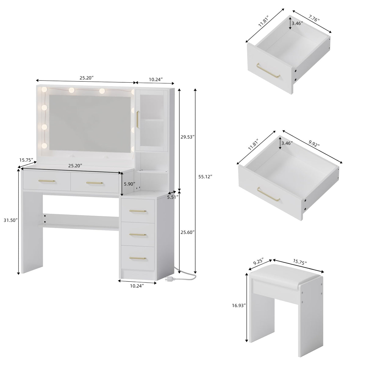 White Vanity Table with Drawer and Mirror N48084