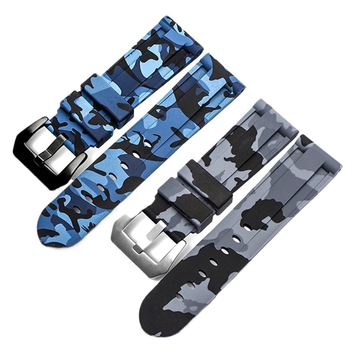 Camo Blue Grey Rubber Silicone Watch Band L85025