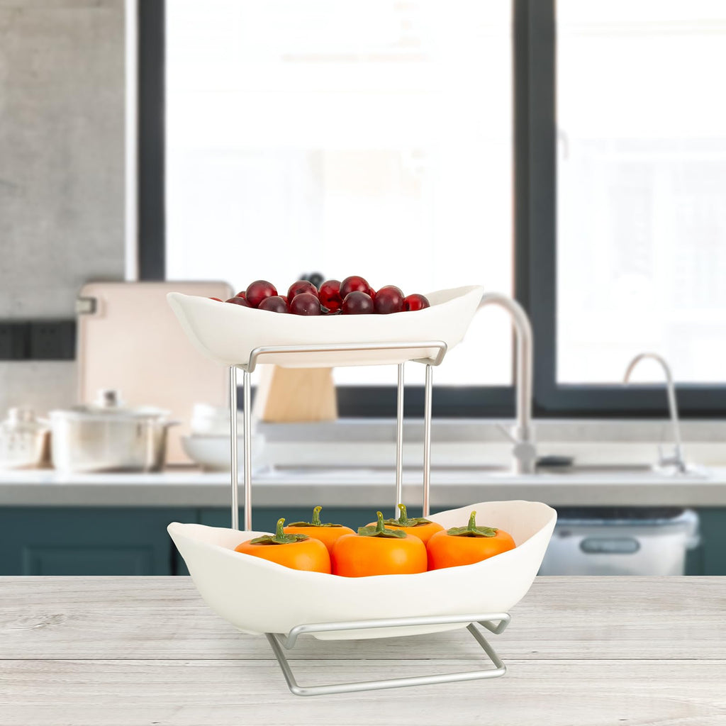 3 Tier Ceramic Fruit Bowl with Metal Stand I961505