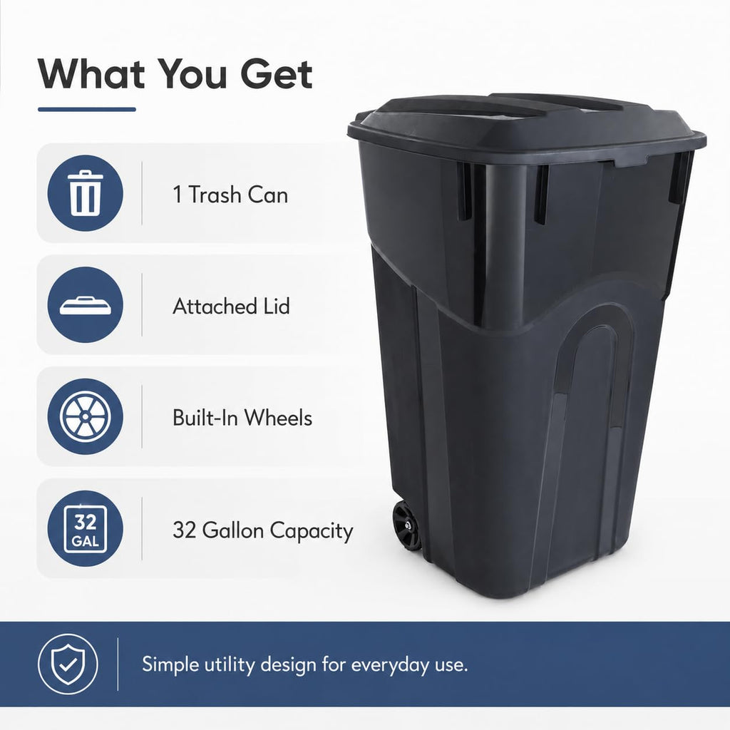 32-Gallon Heavy-Duty Wheeled Trash Can with Click-Lock Lid N73246