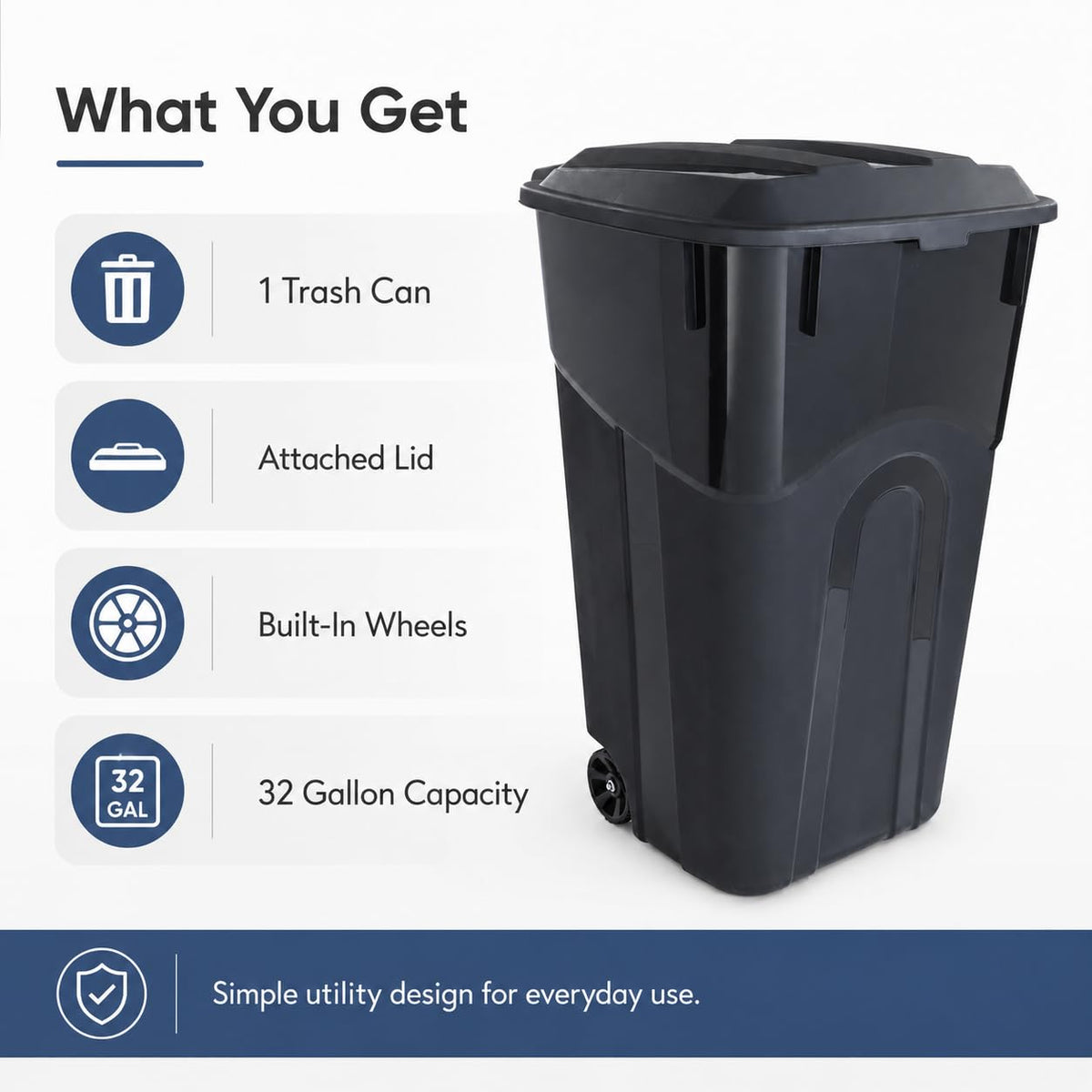32-Gallon Heavy-Duty Wheeled Trash Can with Click-Lock Lid N73246