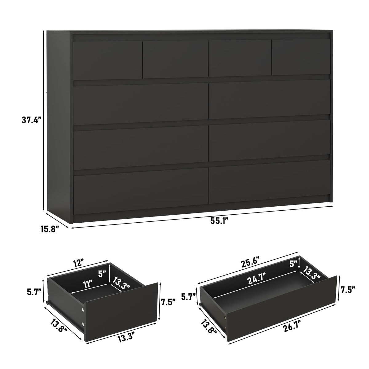 Black 10 Drawer Wood Dresser X6137