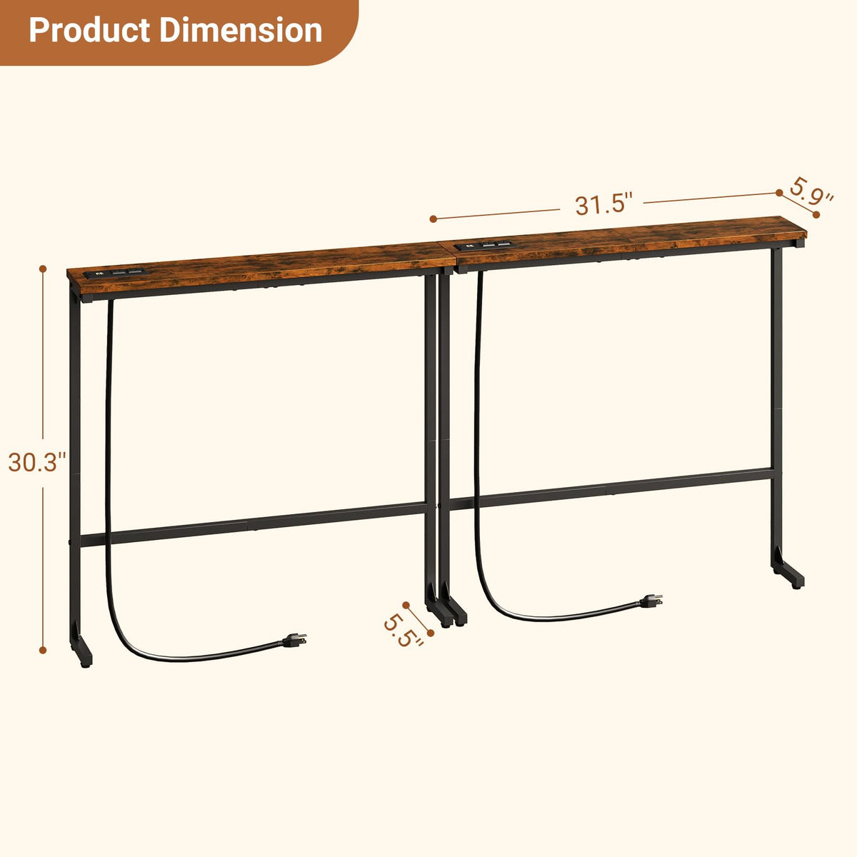 63 Inch Narrow Console Table with 2 Power Outlets K818273