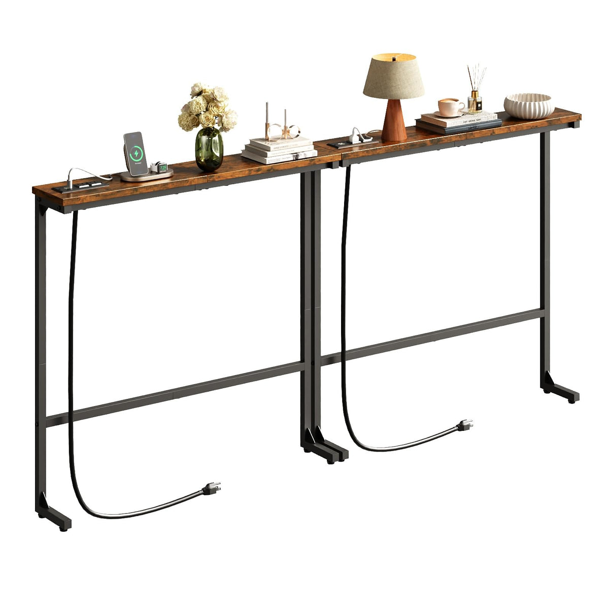 63 Inch Narrow Console Table with 2 Power Outlets K818273