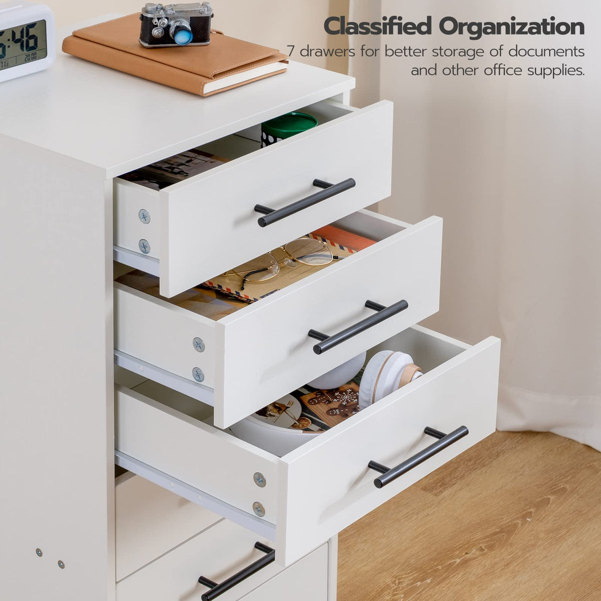 White 7 Drawer Wood File Cabinet X30088