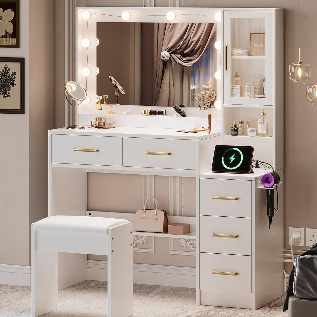 White Vanity Table with Drawer and Mirror N48084