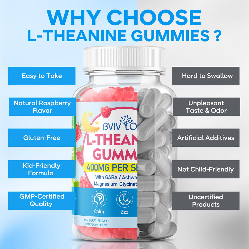 L-Theanine Gummies with Ashwagandha, GABA, 5-HTP, Magnesium Glycinate, Raspberry, 60 Count Y305