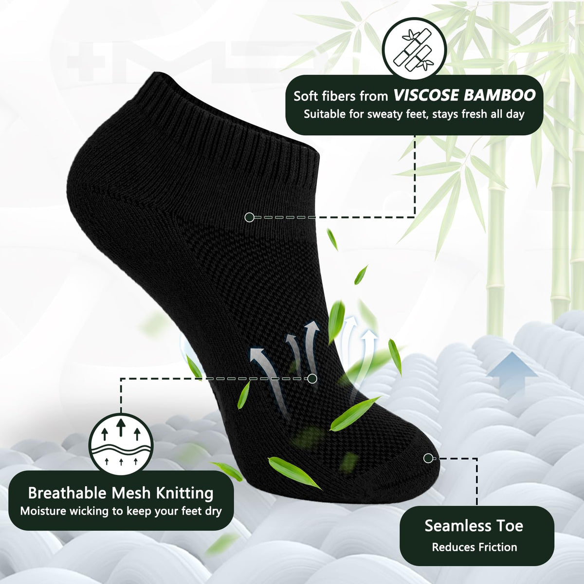 Bamboo Viscose Low Cut Cushioned Socks 6 Pairs J3336