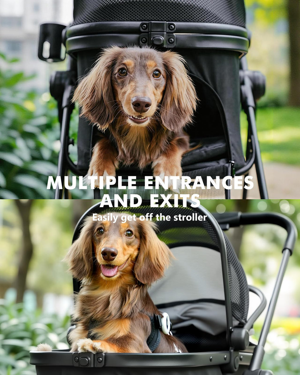 Black Foldable Pet Stroller with Detachable Carrier V668346