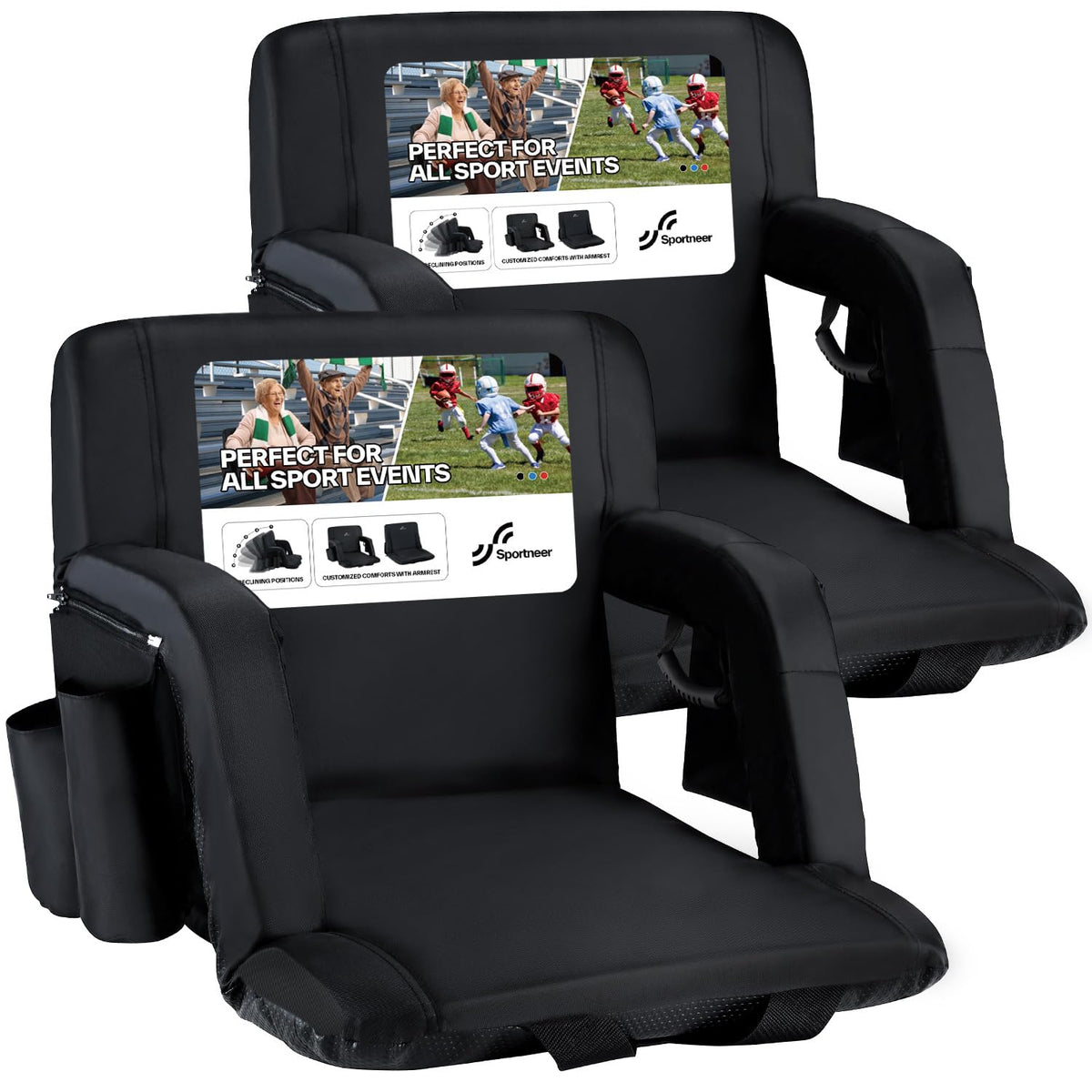 Stadium Seats with Back Support 2.5'' Thick Cushion 6 Adjustable Angle Bleacher Seat with Armrest R460