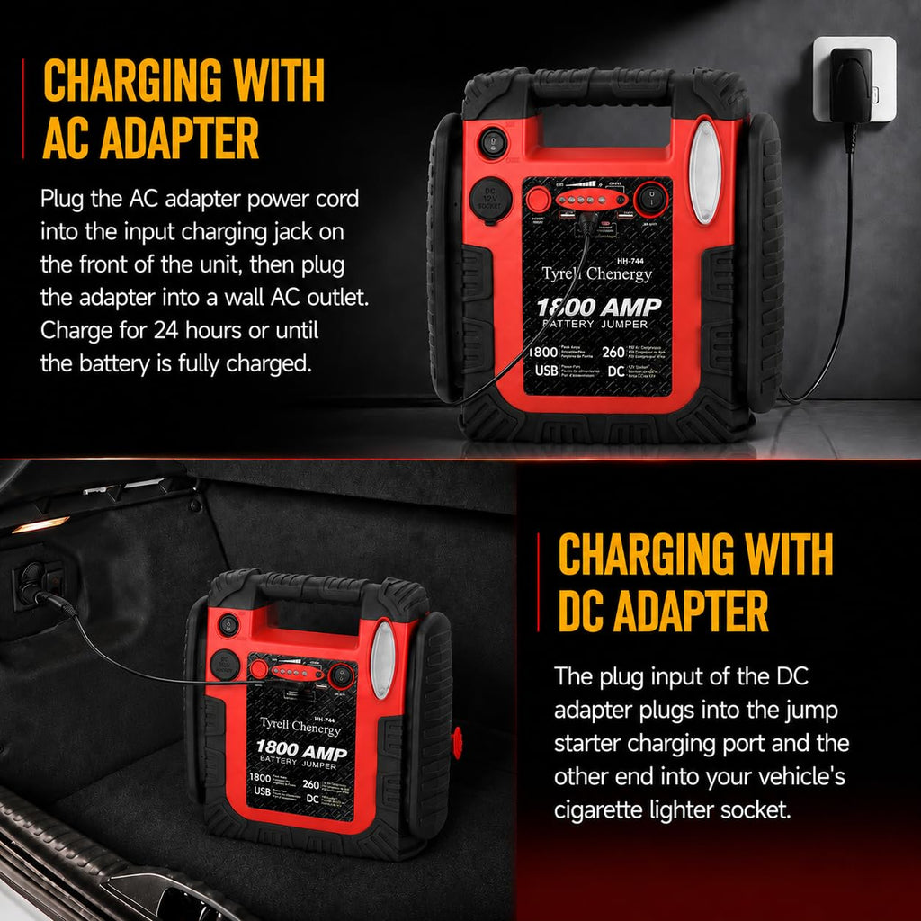1800A 20000mAh 12V Jump Starter & Portable Air Compressor J7197