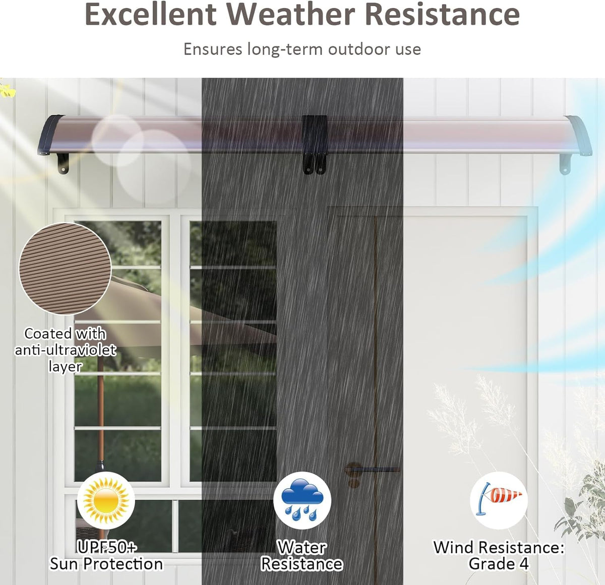 46”x38” UPF 50+ Polycarbonate Window Door Awning Q177119