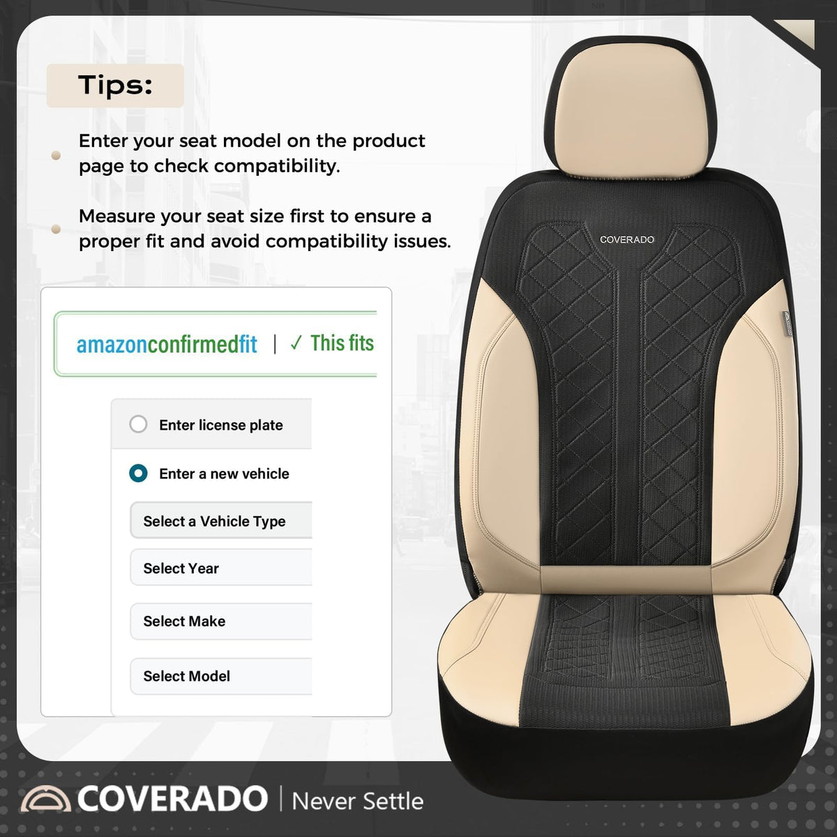 Beige 5-Piece PU Leather Mesh Car Seat Covers U77553