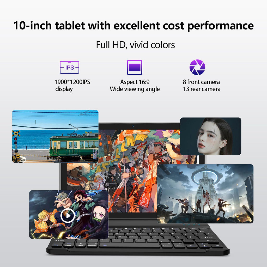 10 inch Android Tablet with Keyboard, 128GB ROM 16GB RAM, Black I773645