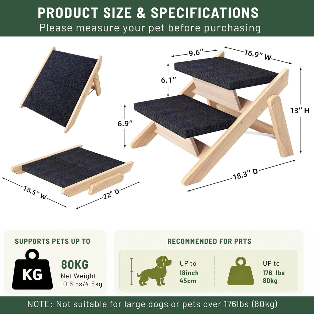Wooden 2-in-1 Foldable Pet Stairs & Ramp L20986