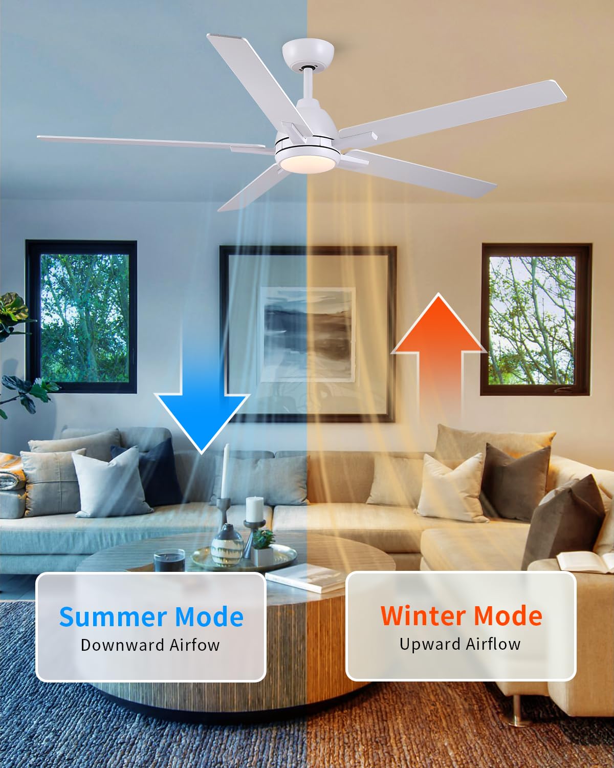60 Inch White Ceiling Fan with Light & Remote J50809