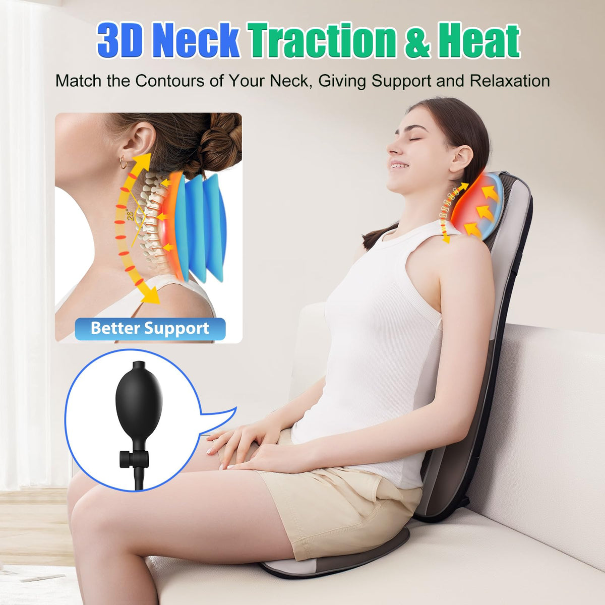 Shiatsu Back Massager with Heat, 2 Vibration Motors, PU Leather W746