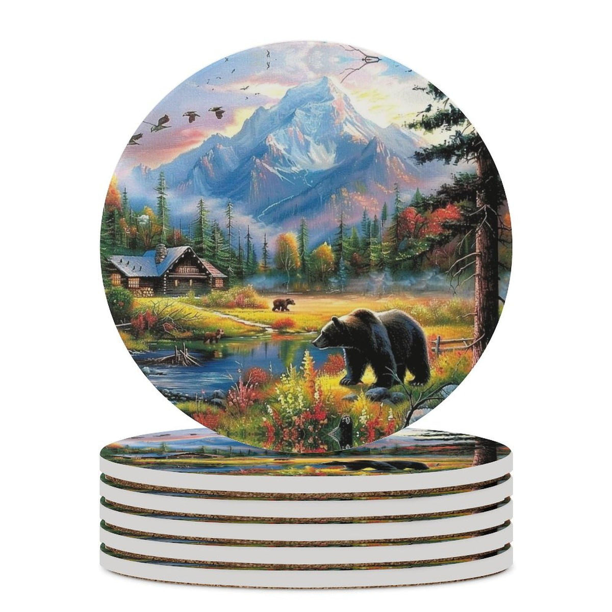 Absorbent Ceramic Stone Coasters Set of 4 Cork Base B465