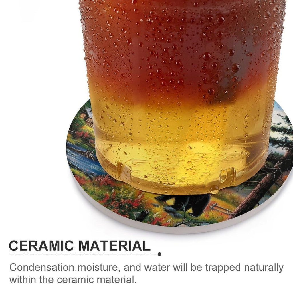 Absorbent Ceramic Stone Coasters Set of 4 Cork Base B465