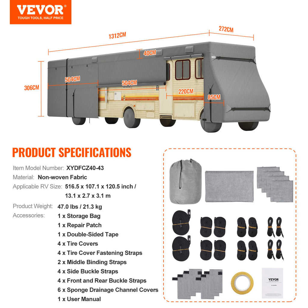 40-43 ft Non-Woven Fabric Waterproof RV Cover with Storage Bag C871